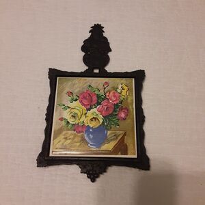 Vintage Norleans Japan Floral Boquet Tile & Iron Trivet